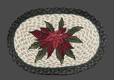 Earth Rugs Christmas Poinsettia Table Mat - Braided Jute 19" x 13" -  NWT