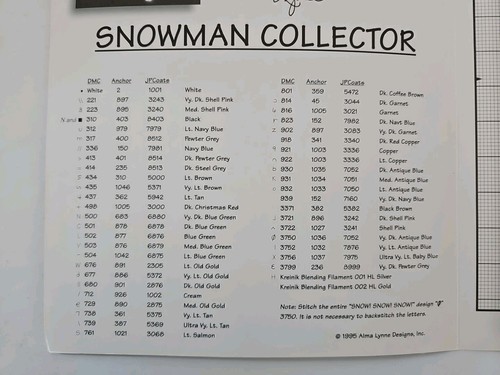 Alma Lynne SNOWMAN COLLECTOR Counted Cross Stitch Pattern Booklet ALX-129 RCS - Picture 4 of 4