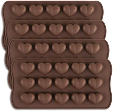 homEdge 15-Cavity Dimpled Heart Shape Chocolate Mold, Silicone Brown 