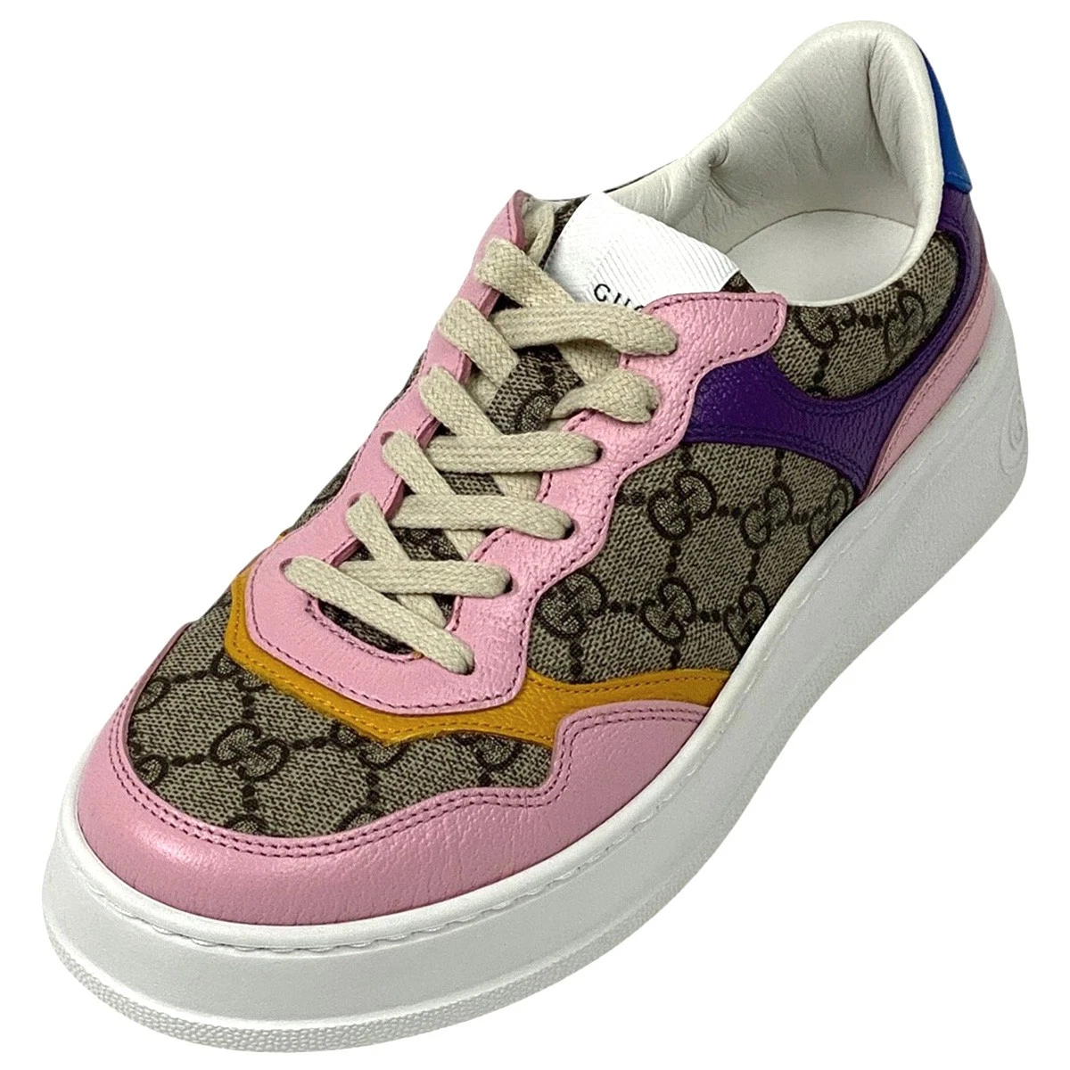 GUCCI GG Pattern Sneakers GG Logo Sneakers Rivestito Tela Pelle Beige Rosa...