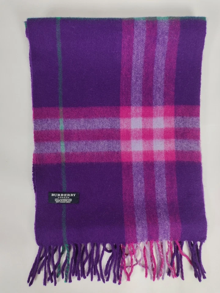 Bufanda de invierno Burberry genuina vintage a cuadros gigantes púrpura 100 % lana de cordero Foto 3 de 4