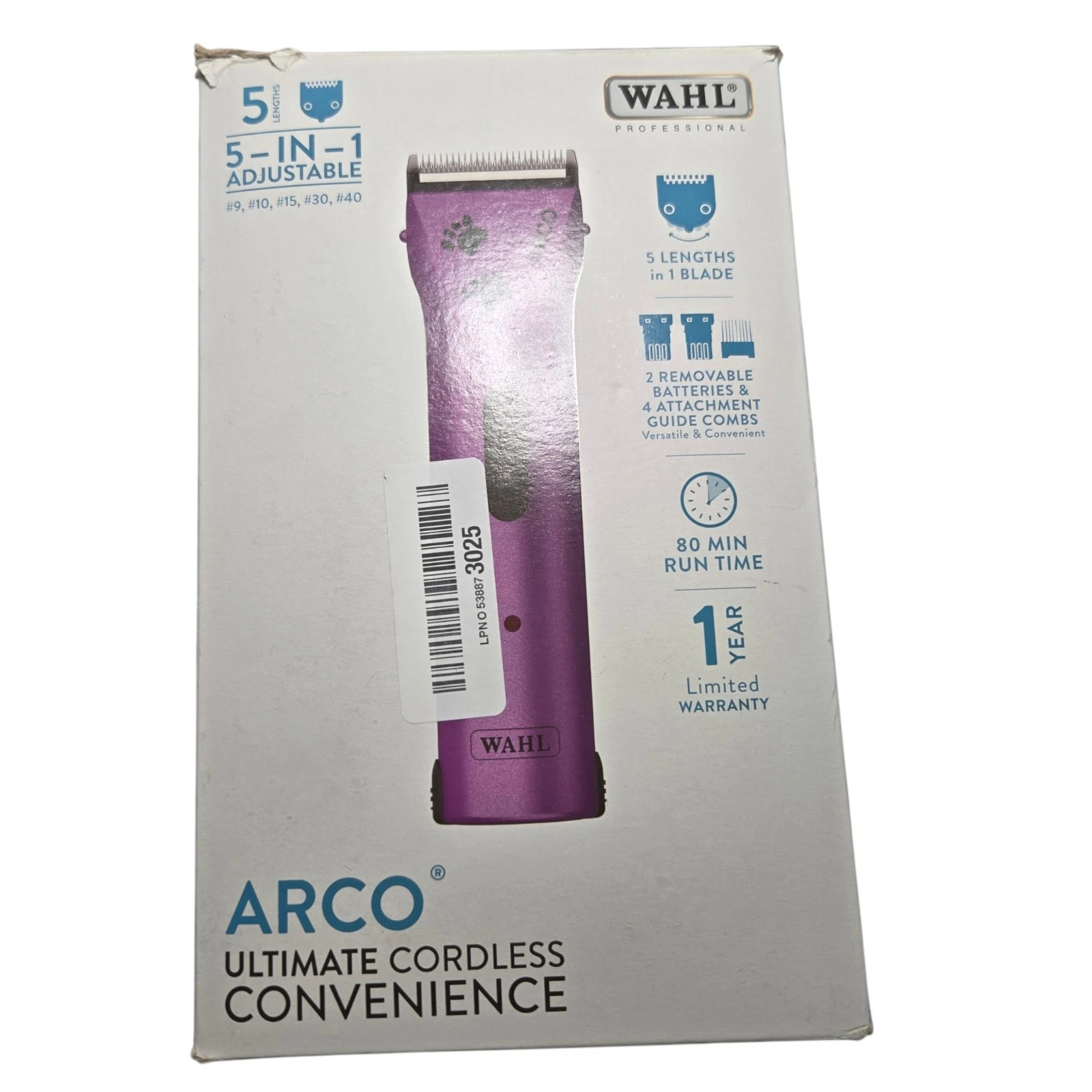 Wahl Pro Animal Arco Pet Dog Cat Hair Clipper Kit - Purple - Lighly Used