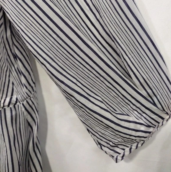 Sine Silk Blend Pin Stripped Babydoll Top Women's 4 White Blue Retro 90s Y2K - Image 3 of 4