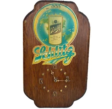 1979 Schlitz Beer Wood Clock Glitter Logo Changes Queens NY Homemade? 18"x11"