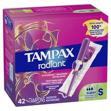 TAMPAX RADIANT Tampons SUPER 6 Boxes of 42 252 Total Unscented NEW Sealed