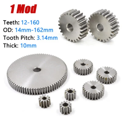 1 Mod Spur Gear 12-160 Teeth Pinion Gear Motor 45# Steel Pitch 3.14mm Thick 10mm - Bild 1 von 4