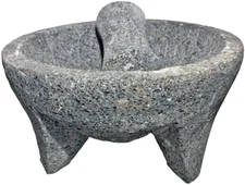 Mexican Handmade Volcanic Lava Rock 7" Mortar and Pestle, Grinder, Herb Bowl