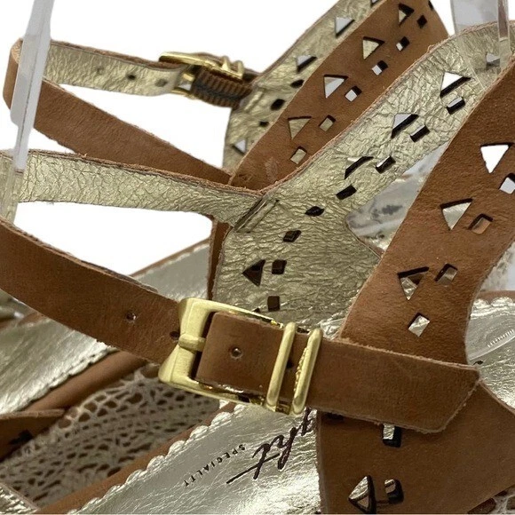 Sandalias Miss Albright Cuero Marrón Encaje Cuña Punta Abierta Hebilla Informales Talla 6.5 Foto 3 de 4