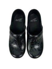 Dansko Black Tooled Leather Professional Clog Shoes Womens EU 36 US 5.5-6