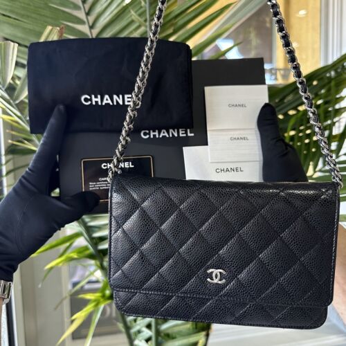 Chanel Caviar Classic Wallet On Chain Black Pebbl… - image 1