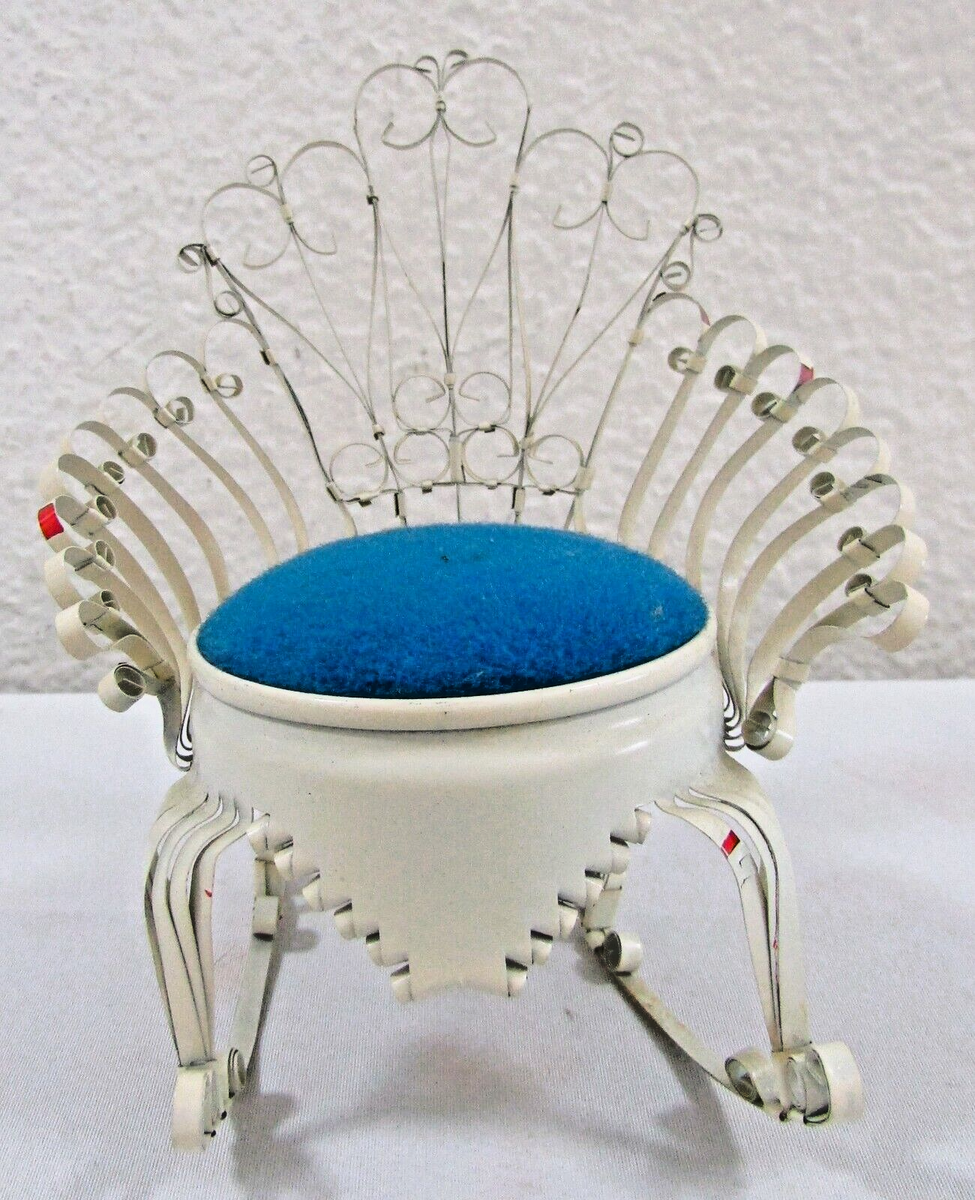 Antique Tin Can Tramp Art Miniature White and Blue