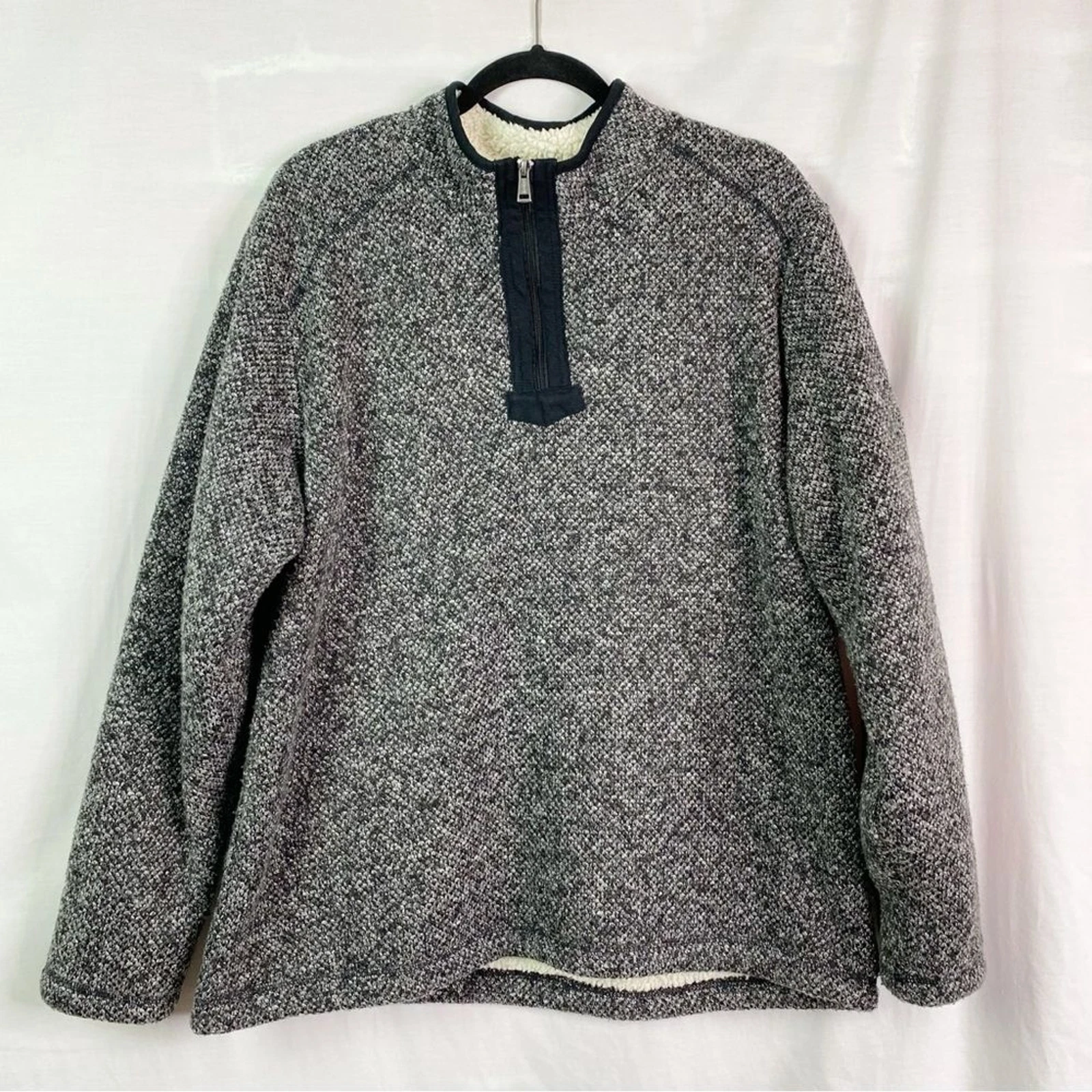 ORVIS Gray Black Sherpa Fleece Lined 1/4 Zip Pullover Sweater XL