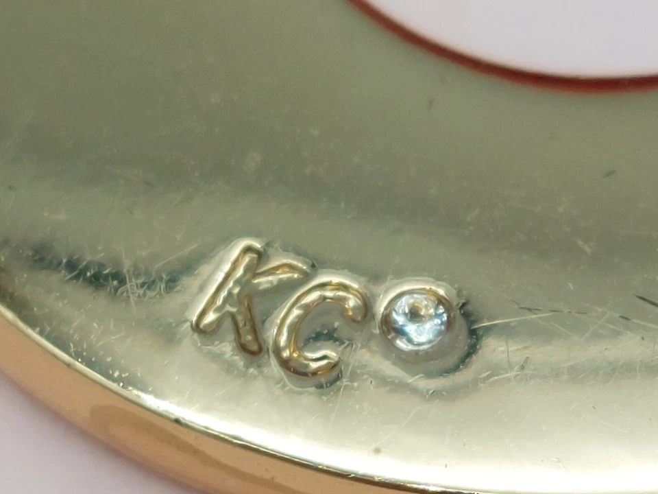 Signed KC Kenneth Cole Earrings Gold Tone Snake Skin Enamel Cover Pierced 1.5" - Image 4 of 4