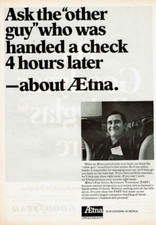 1969 Vintage Print Ad Ask the other guy who was handed a check 4 hours Aetna