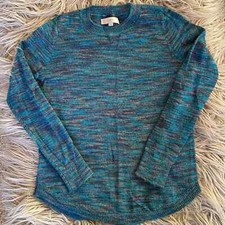 Loft Space-Dyed Multi Blue Crew Neck Sweater Size Small