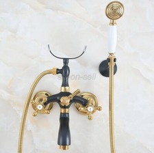 Gold  Black Wall Mount Brass Claw Foot Bathtub Tub Faucet w/Hand Shower Spray