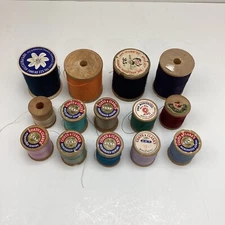 Mixed Lot Of 14 Sewing Thread Spools 13 are Wood one is different- Coats & Clark
