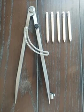 Professional Woodworking Compass with Wing and Pencil Holder, 12 Inch, 5 Pencils