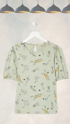 Ex Fat Face Damen Kurzarm Mohn Biene Garten Top In Grün