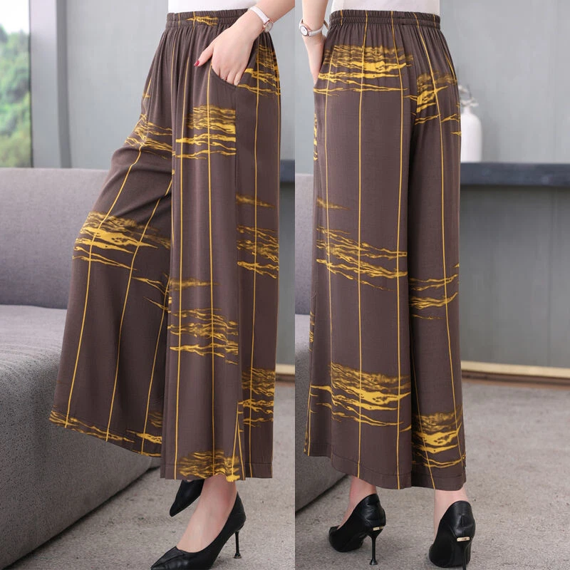 Retro Women Floral Straight Wide Leg Cropped Pants Trousers Plus Size Party Chic