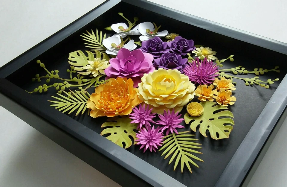 Caja de sombras enmarcada 3D arte de pared rosa orquídeas arreglo floral hogar guardería decoración Foto 4 de 4