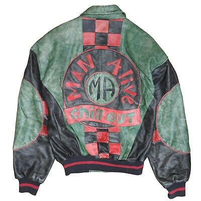 Vintage Man Alive Chill Out Leather Bomber Jacket Size 38 Vintage Man Alive Chill Out Leather Bomber Jacket Size 38