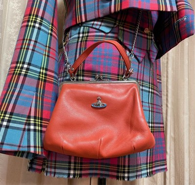 Vivienne Westwood Emma 2-Way purse Orange Leather Rare Almost 