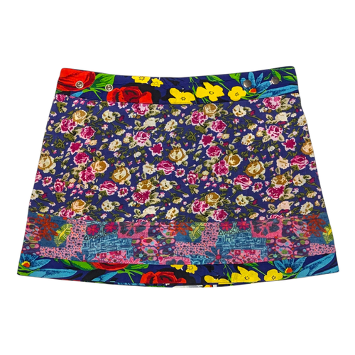 Moshiki Reversible Wrap Mini Skirt Adjustable One Size Colorful Red Rose Floral - Picture 4 of 11