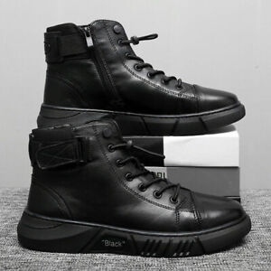 Faux Leather Boots Shoes Combat Faux Suede Hiking High Top Lace Up Casual Sports