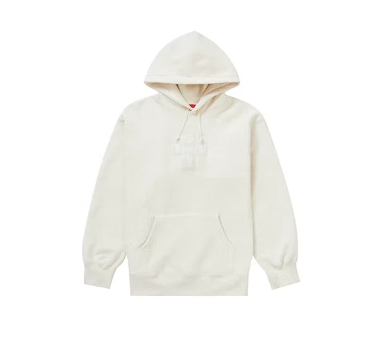 Sweat à capuche logo boîte croix suprême naturel grand FW20 flambant neuf 100 % authentique