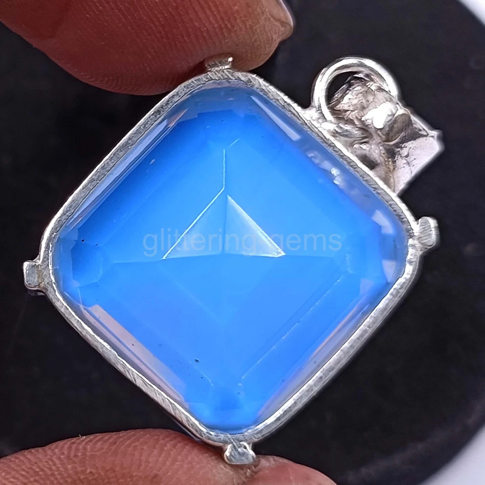 Gemas colgantes naturales de plata esterlina 925 con ópalo azul esmeralda de 56,30 quilates 5MSO Foto 2 de 4