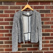 LOFT Cream and Black Tweed Full Zip Up Peplum Back Blazer Jacket