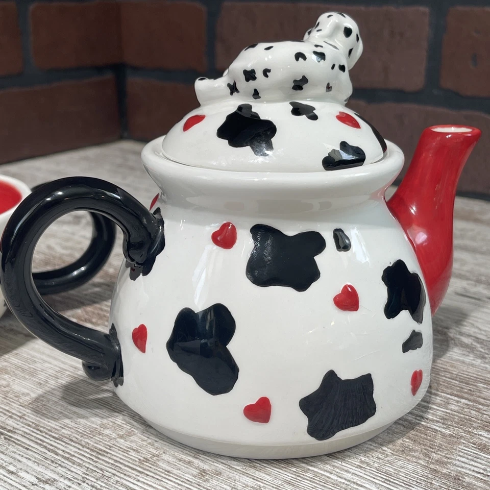 Tetera vintage Ganz 3 piezas 101 DALMATIONS roja negra apilable RARA Foto 4 de 4