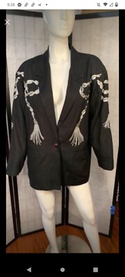 Carol Horn Blazer with Stunning Silver Embroidery along sleeves and front.