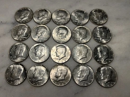 20 Kennedy 1968 D Half Dollars 40% Silver Very Good Condition # 30
