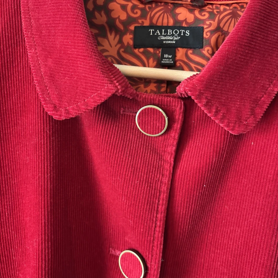 vintage Talbots corduroy blazer jacket women's 18 W red large button retro 90s - Image 2 of 4
