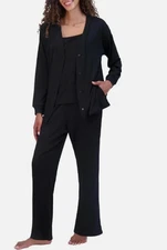 Live2Lounge Women's 3-Piece Pajamas Lounge Set, Black, size: M