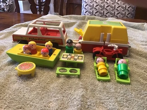 VTG Fisher Price Little People Family Car Pop-Up Camper Set #992