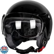 Yesmotor 3/4 Motorcycle Helmets Retro Open Face Vespa Scooters Helmet with Cl