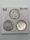 Mercury Dime (Lot of 3) 1923, 1941, 1944.  90% silver coins     INV#PM041