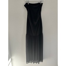 Black Strapless Gathered Maxi Dress Sheer Mesh Skirt Evening Formal Party Large