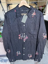 Mens All Saints Relaxed Fit Black Viscose Good Luck Shirt Size Large RRP: £119