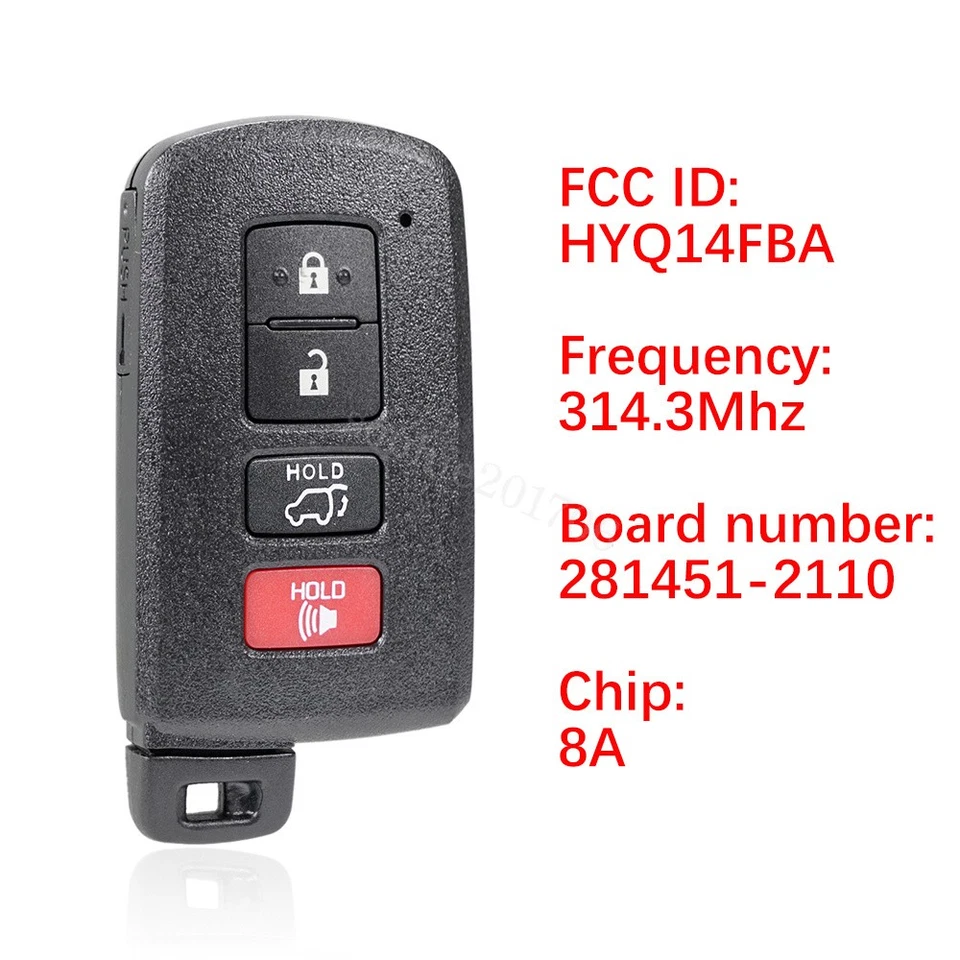 2 para TOYOTA HIGHLANDER Prox 2014-2019 Smart mando a distancia sin llave llavero HYQ14FBA Foto 2 de 4