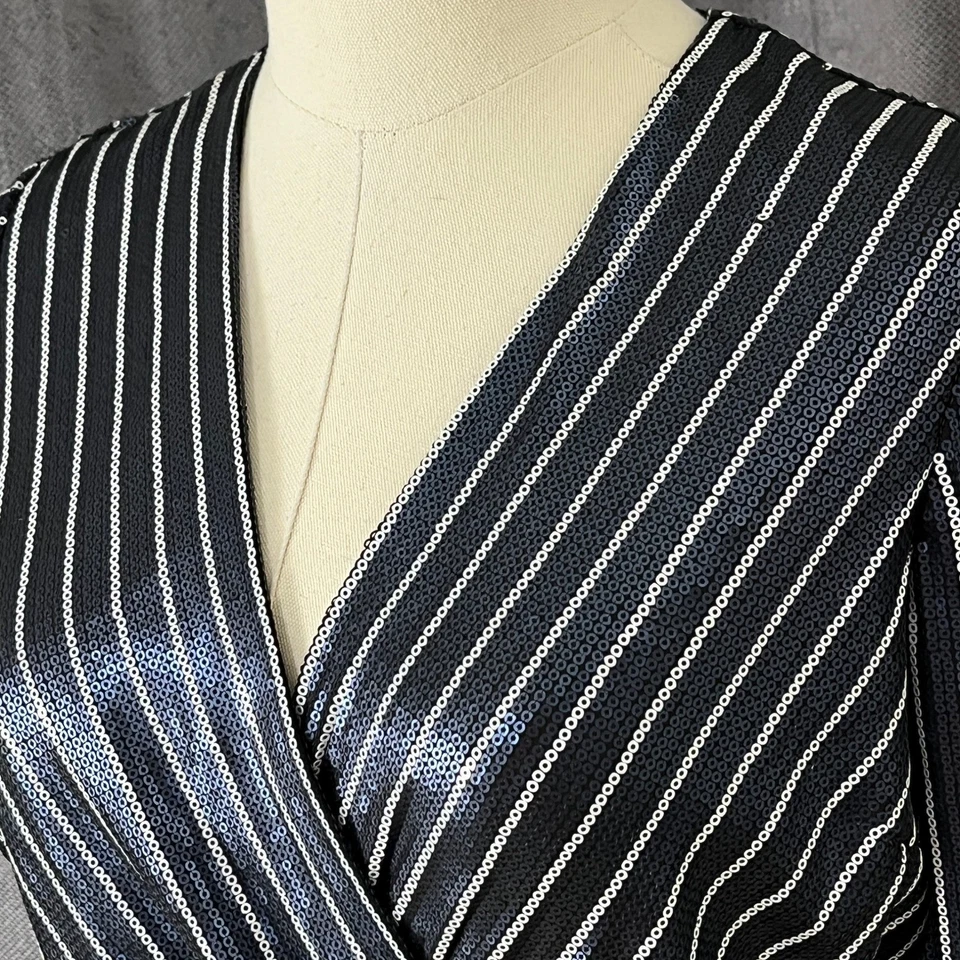 JACK by BB Dakota Sequin Mini Dress Black White Stripe XS Glam Cocktail Party - Image 3 of 4