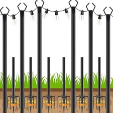 AHRLHR 6 PACK STRING LIGHT POLES 10 FT FORKED METAL LIGHT POLE - BLACK