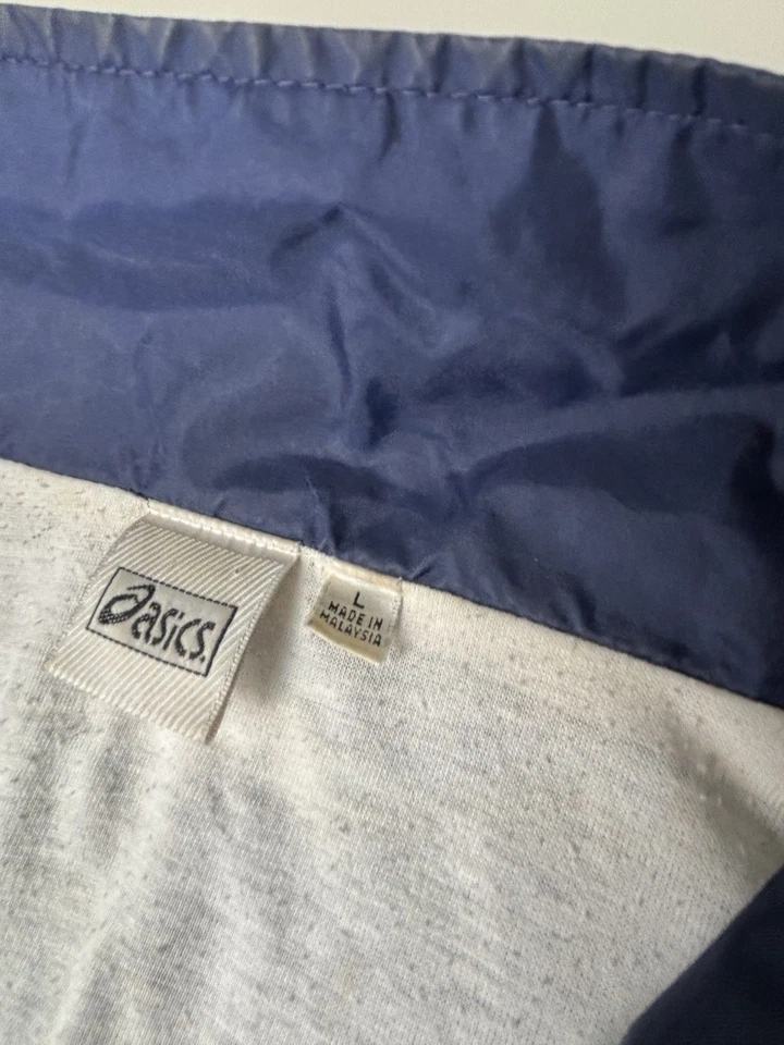Chaqueta cortavientos vintage ASICS para hombre talla L azul blanco cremallera Y2K atlética Foto 4 de 4