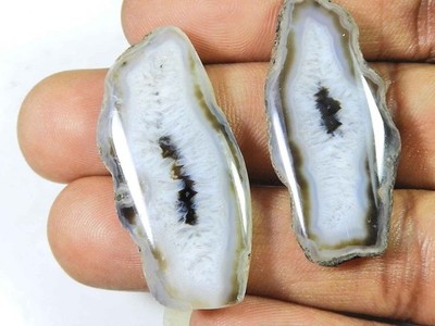 62Cts Black Slice Dyed Druzy Agate Matched Pair Fancy Loose Gemstone 18X39MM