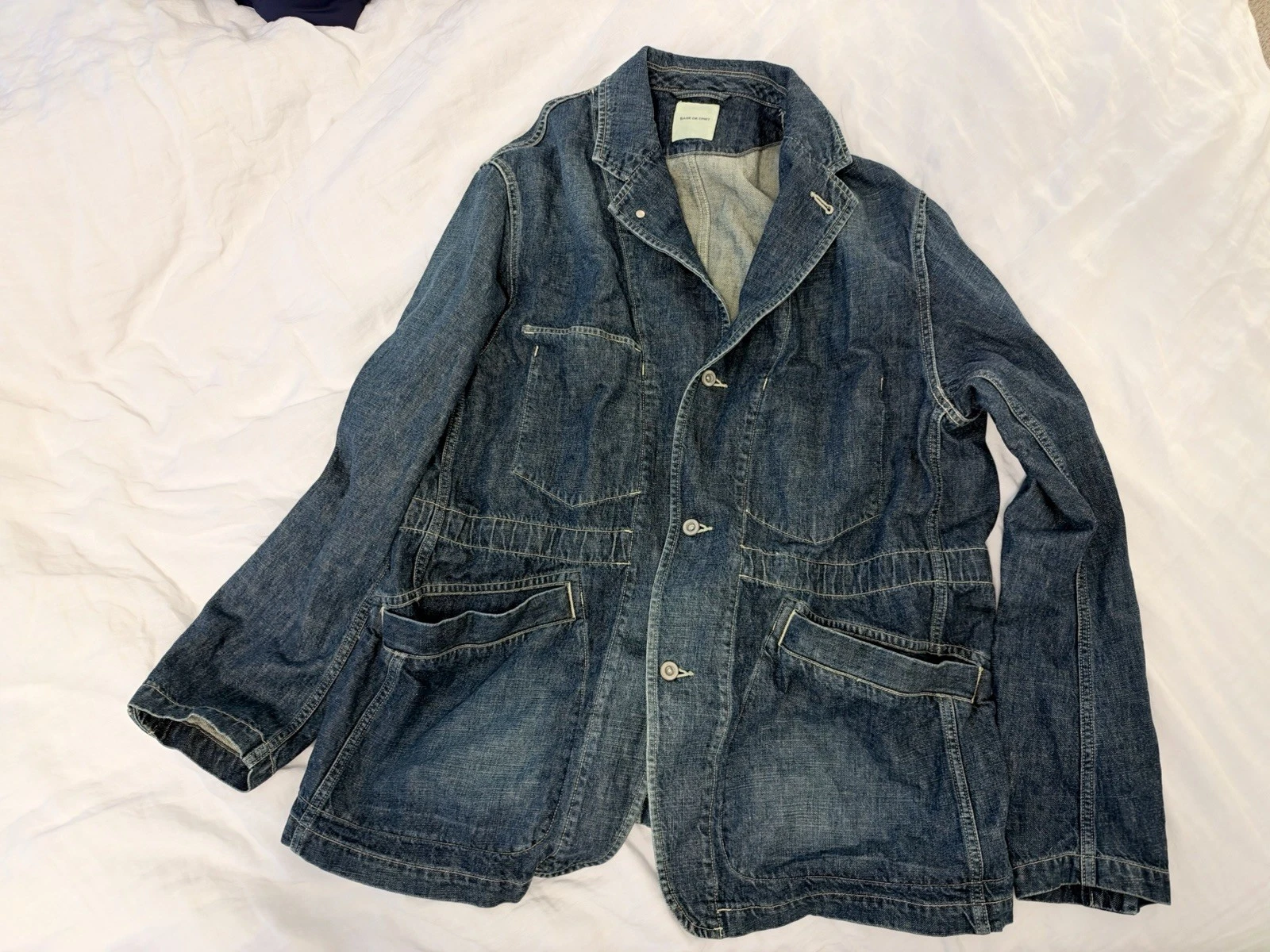 Sage de Cret 11oz Cotton Linen Denim Coverall Jacket Navy Japan XL image 2