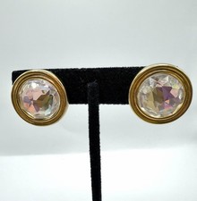 Vintage Christian Dior Crystal Round Earrings, Gold-tone with Faceted Rhinestone