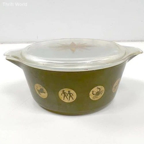 Vintage Pyrex Zodiac Casserole Dish 475-B 2.5 Qt with Starburst Lid